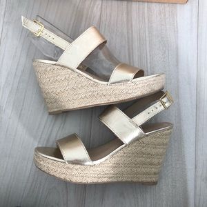 Gold tweed wedges